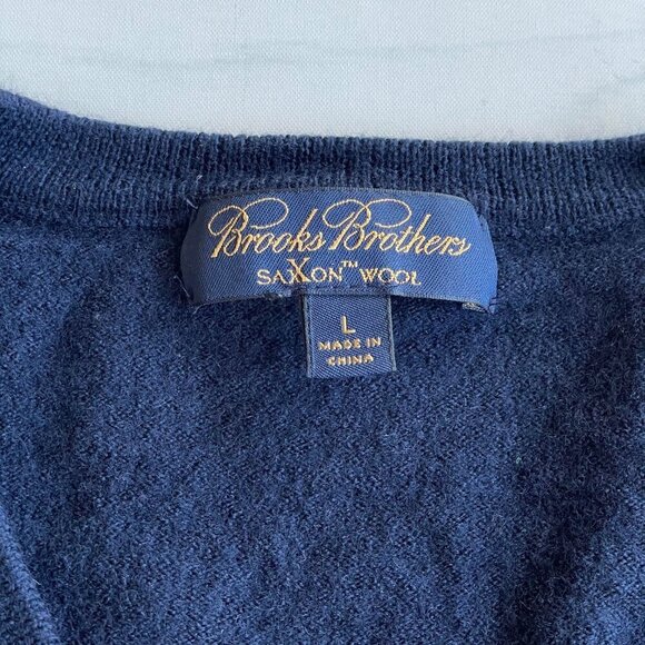 Brooks Brothers Men's 100% Saxxon Wool V-Neck Sweater, Navy Blue - Size Large - Picture 8 of 12